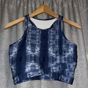 EUC Scorpio Sol Asymetrical Cross-Front Longline Yoga Bralette Blue Tie Dye Wave